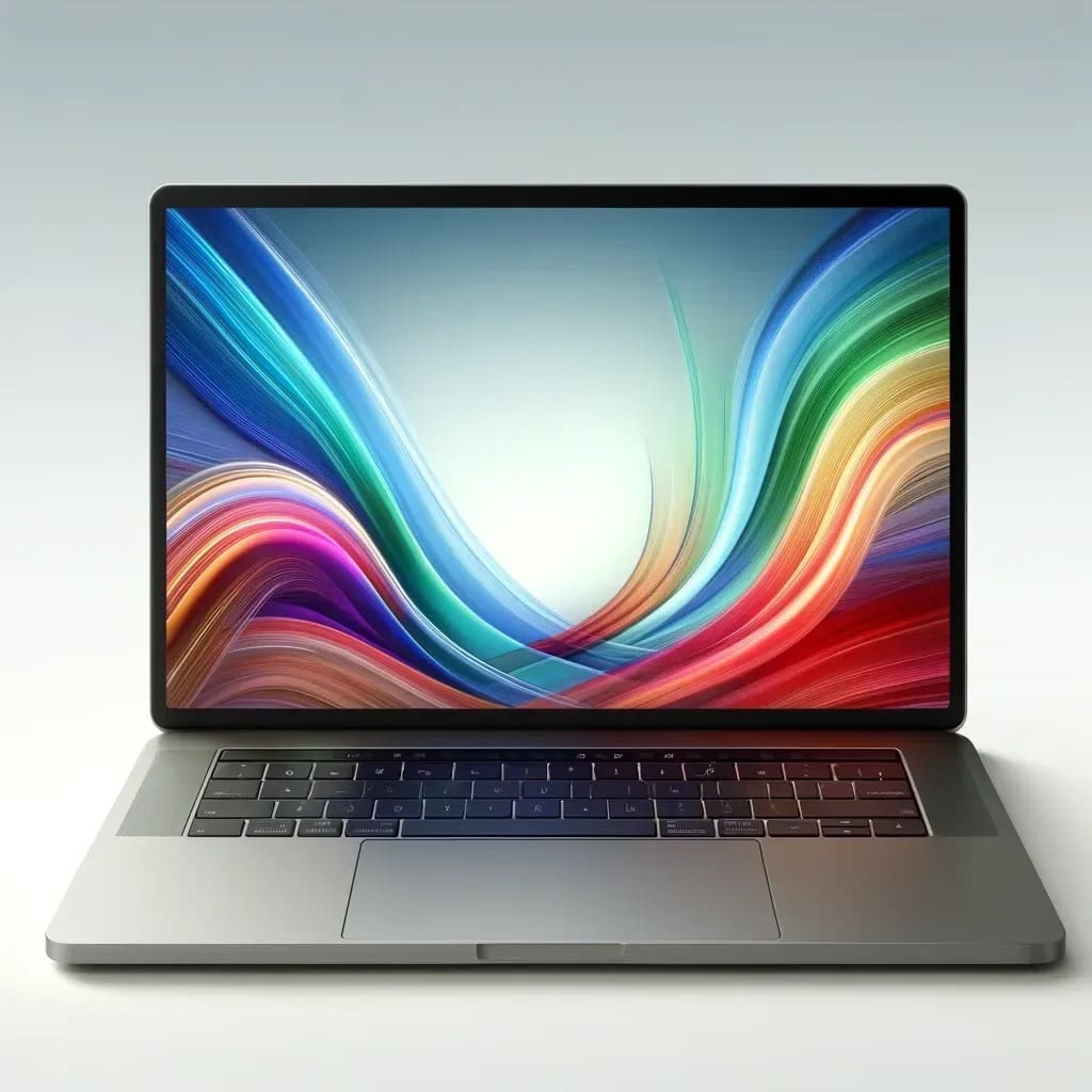 A laptop with colorful background on the screen