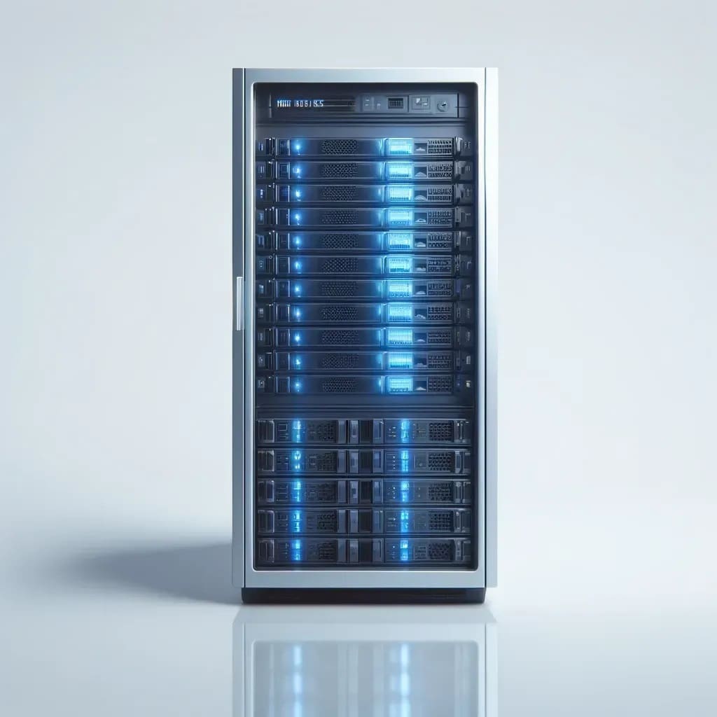 A computer tower with many blue lights on it.