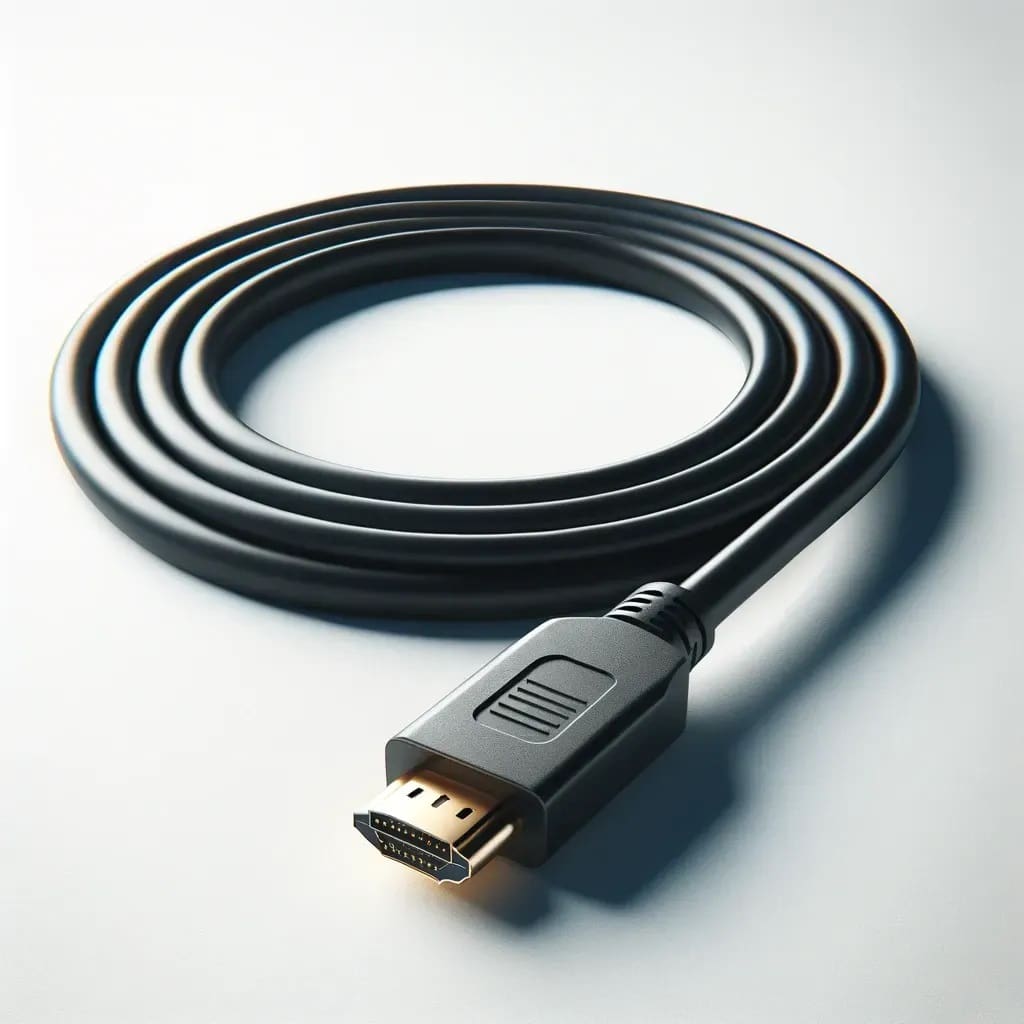 A black and silver cable is on the table